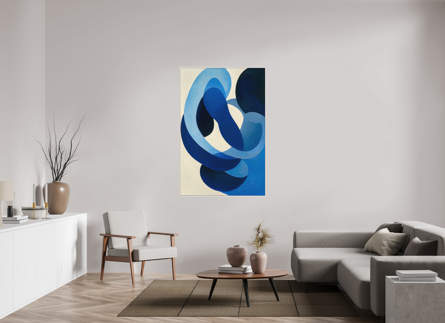 100 x 150 cm, Forex, gerahmt Ahornholz weiß Azure Interlace