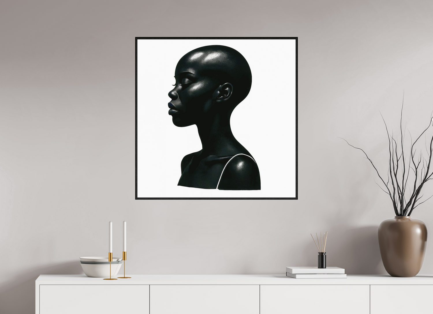 80 x 80 cm, Forex, gerahmt Eichenholz schwarz Onyx Grace