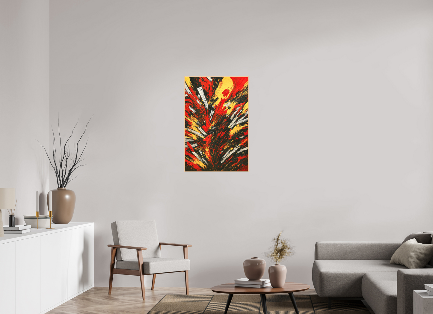 60 x 90 cm, Forex, gerahmt Ahornholz Natur Fiery Eruption