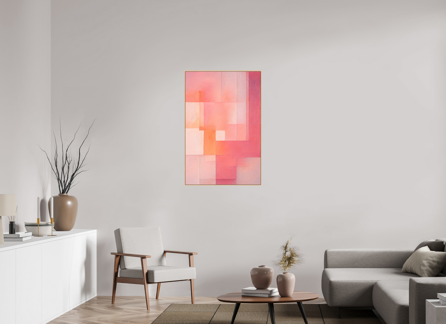 70 x 105 cm, Forex, gerahmt Ahornholz Natur Peach Haze