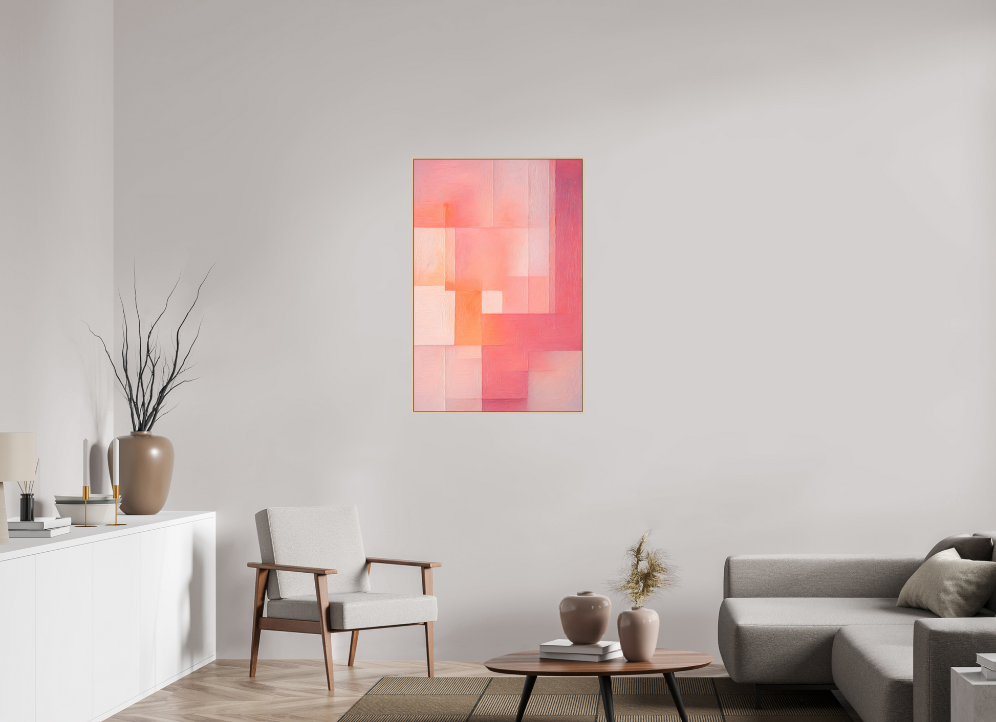 70 x 105 cm, Forex, gerahmt Ahornholz Natur Peach Haze