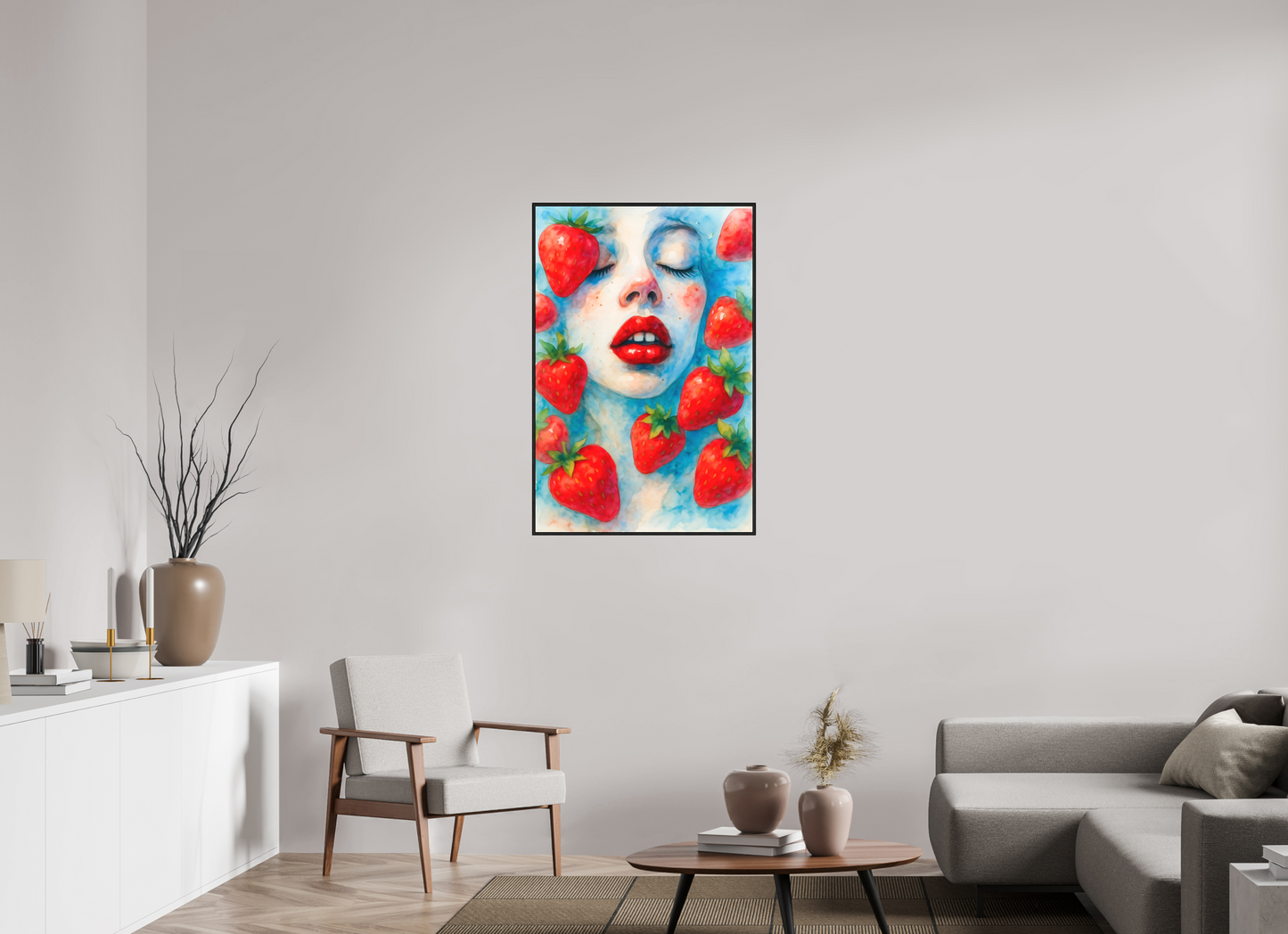 70 x 105 cm, Forex, gerahmt Eichenholz schwarz Strawberry Whisper