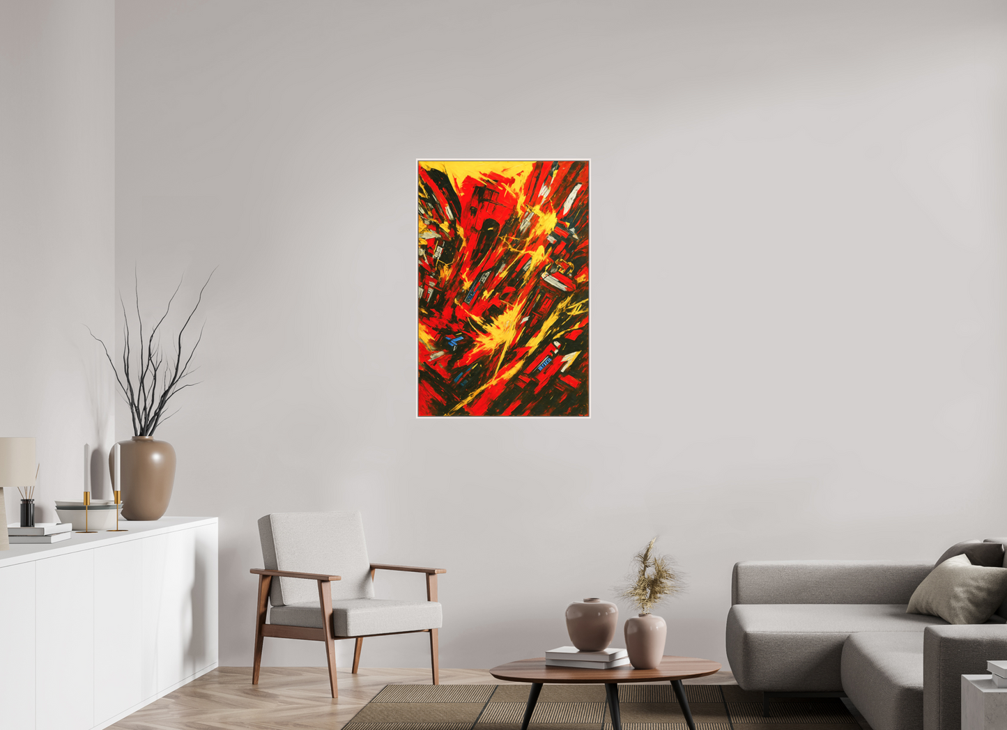 70 x 105 cm, Forex, gerahmt Ahornholz weiß Inferno City