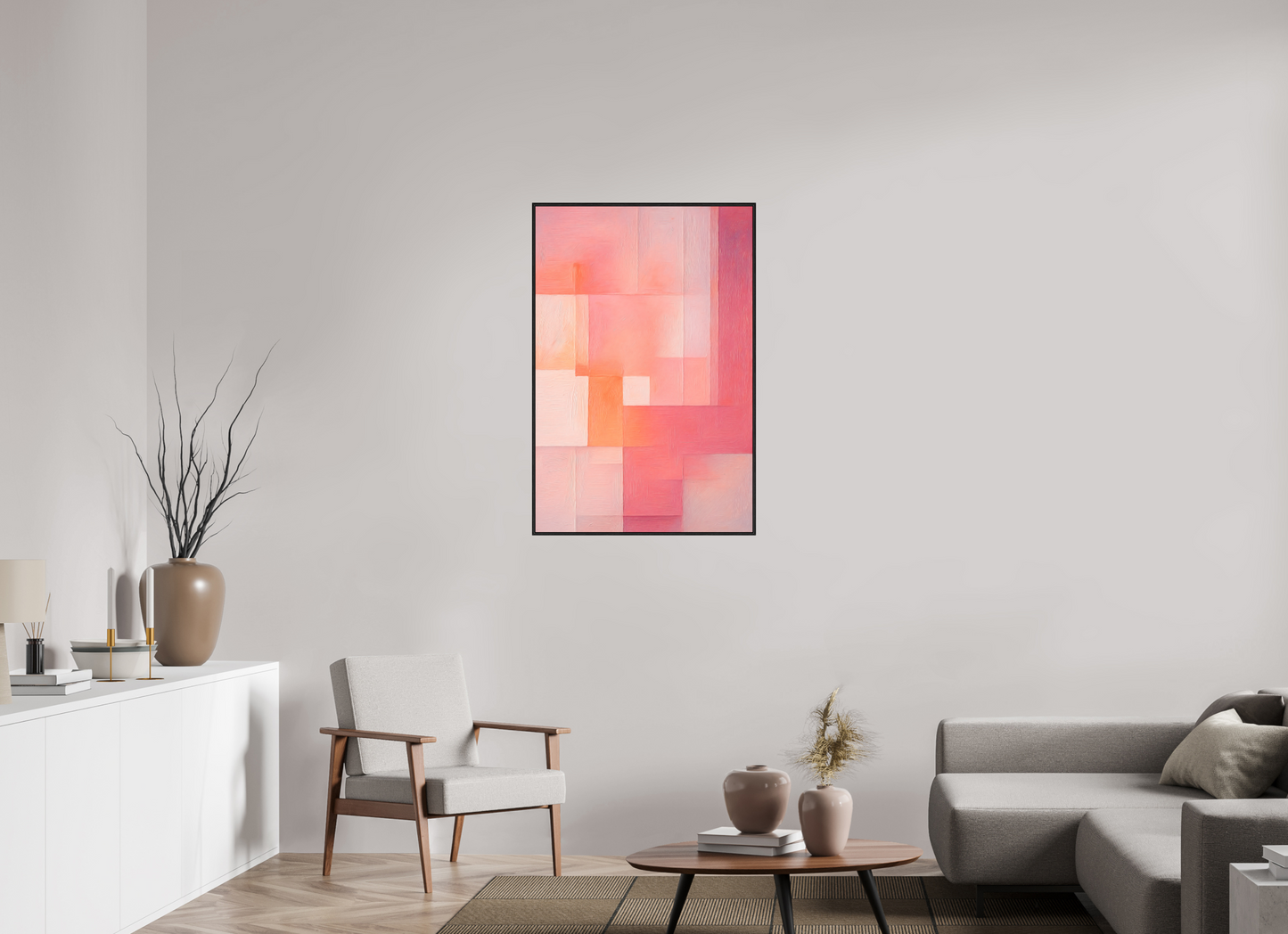 70 x 105 cm, Forex, gerahmt Eichenholz schwarz Peach Haze