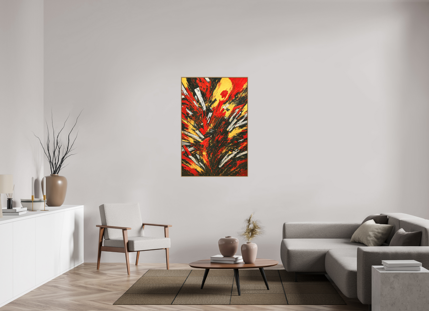 80 x 120 cm, Forex, gerahmt Eichenholz Natur Fiery Eruption