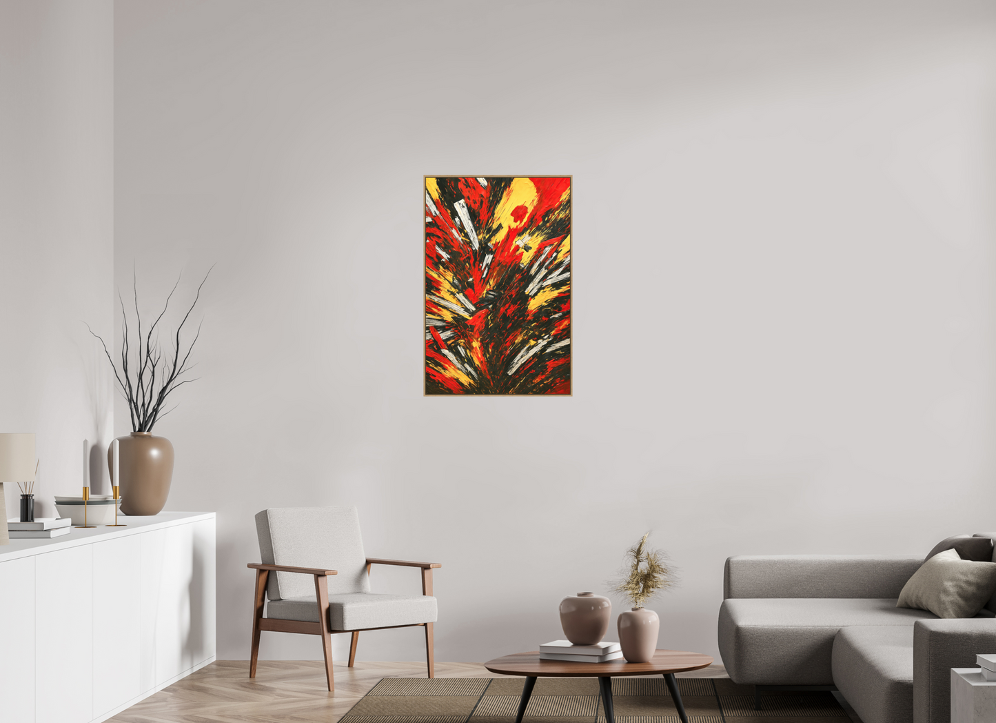 60 x 90 cm, Forex, gerahmt Eichenholz Natur Fiery Eruption
