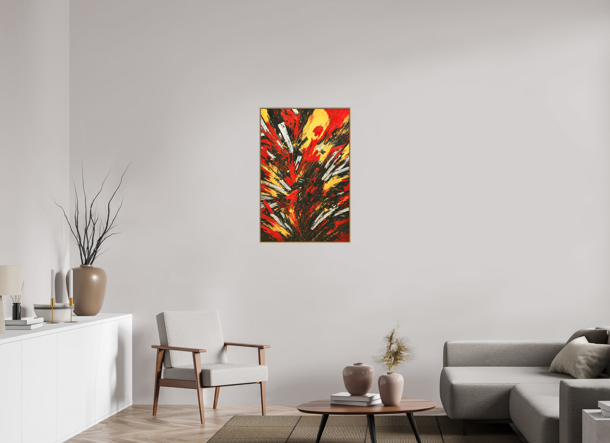 60 x 90 cm, Forex, gerahmt Eichenholz Natur Fiery Eruption