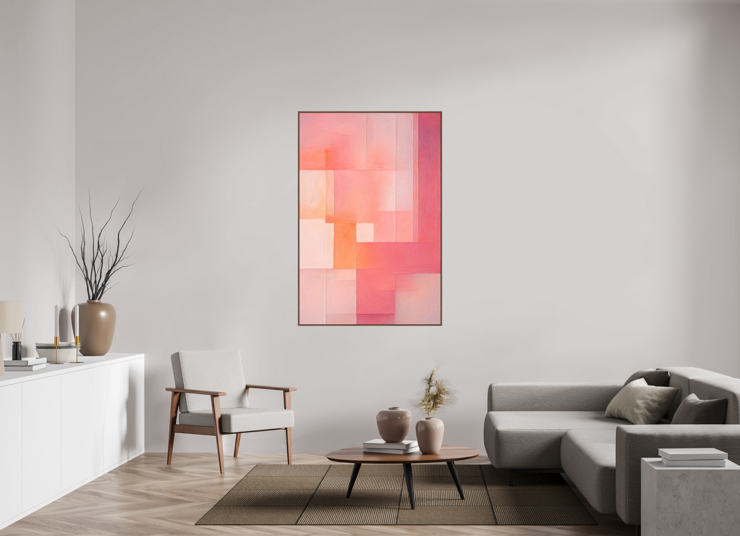 100 x 150 cm, Forex, gerahmt Nussbaumholz Peach Haze