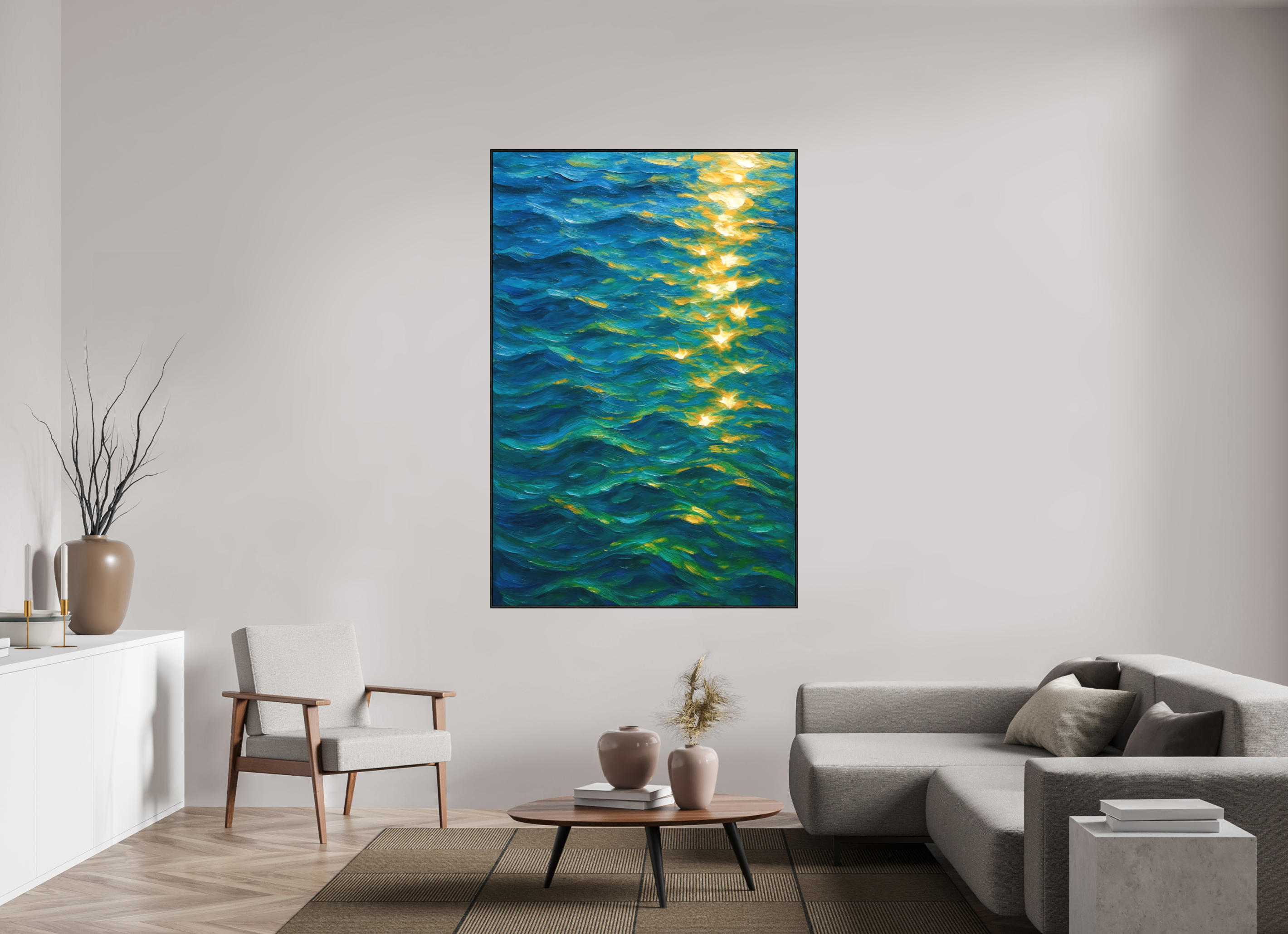 120 x 180 cm, Forex, gerahmt Eichenholz schwarz Golden Ripples