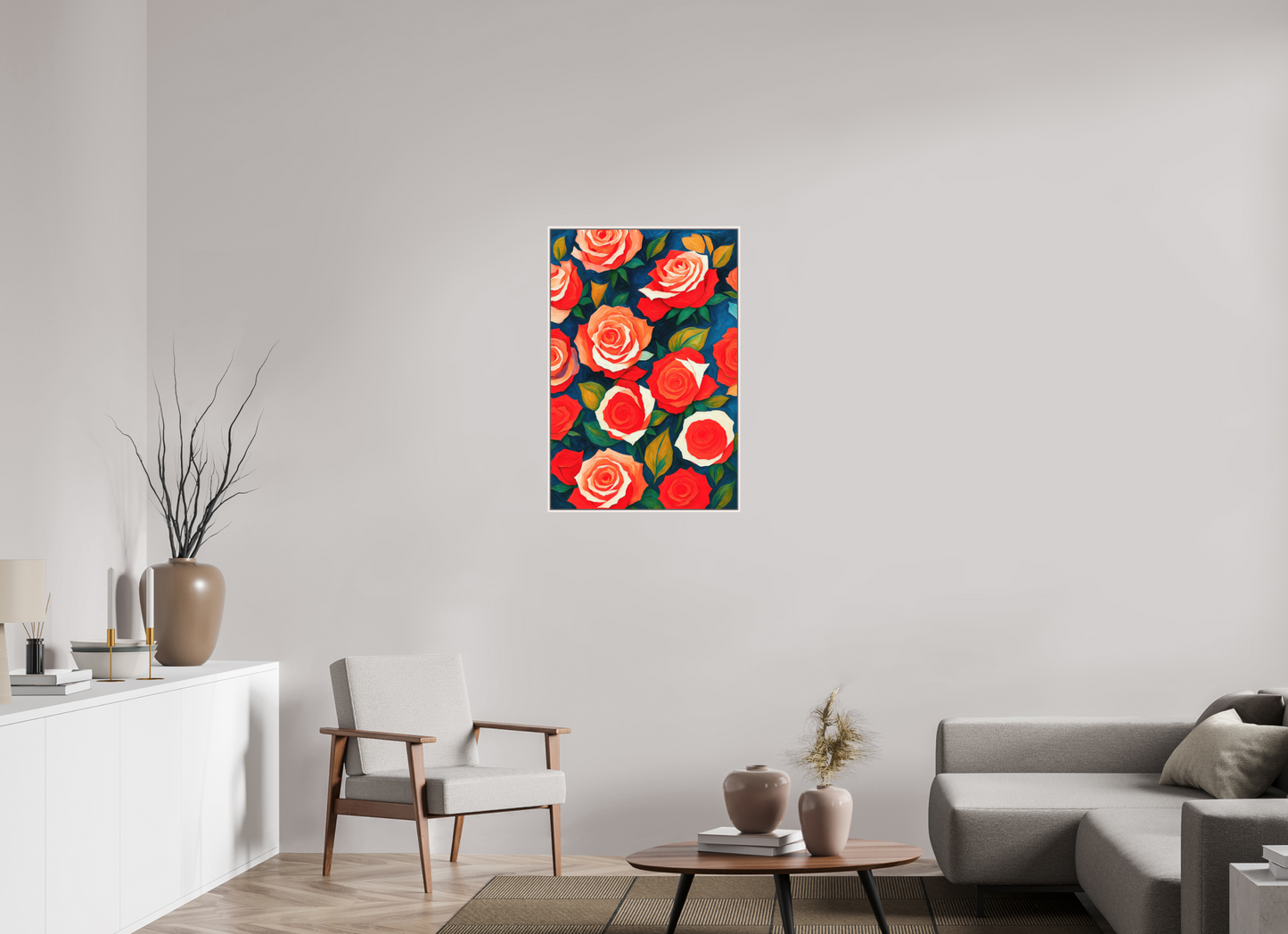 60 x 90 cm, Forex, gerahmt Ahornholz weiß Rose Harmony