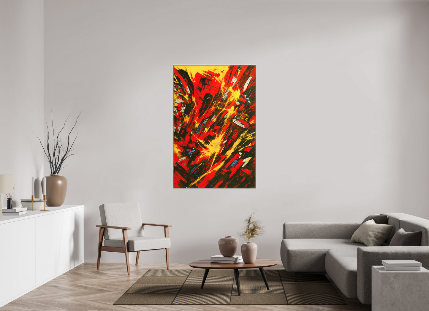 100 x 150 cm, Forex, gerahmt Ahornholz weiß Inferno City
