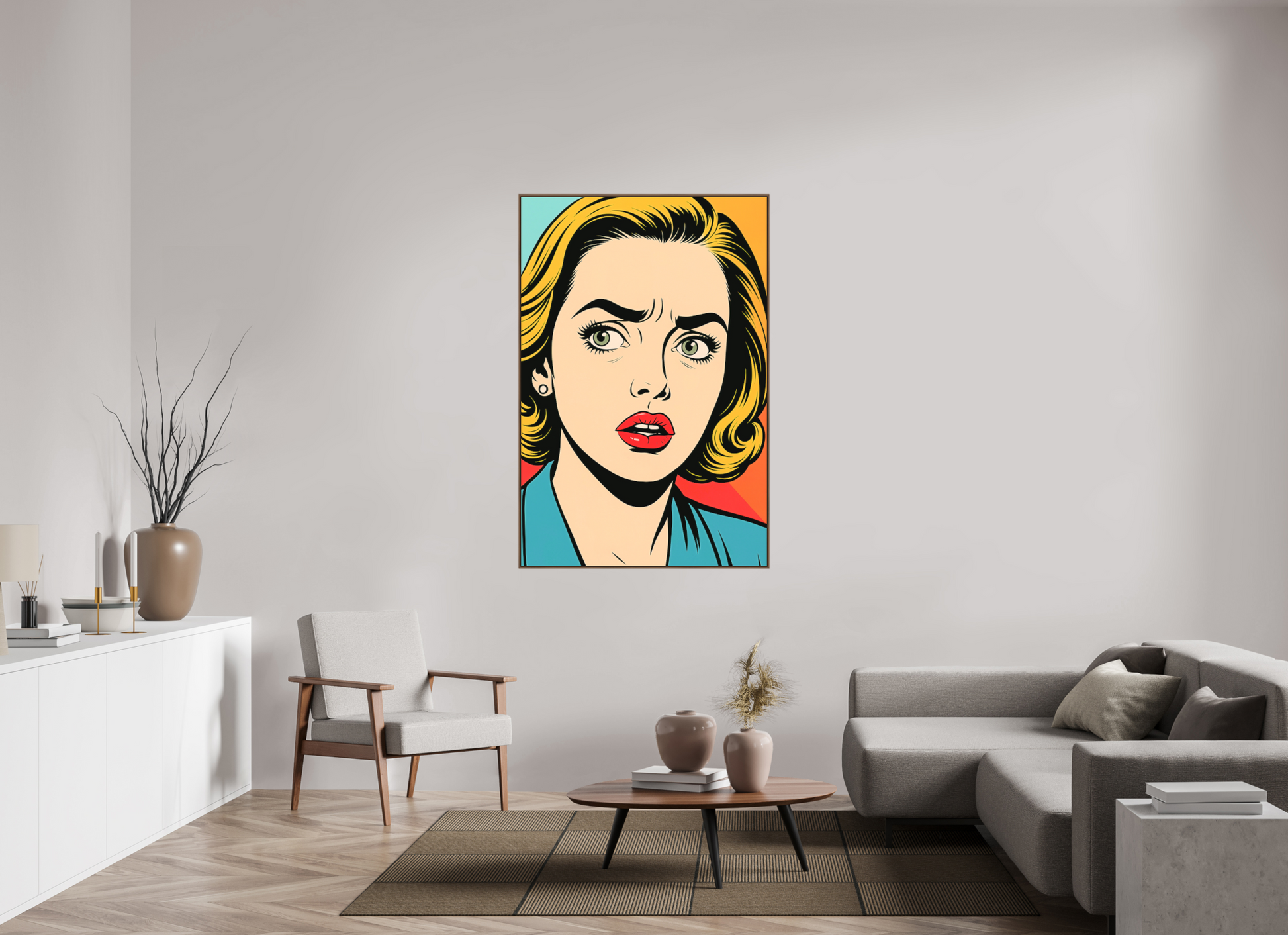 100 x 150 cm, Forex, gerahmt Nussbaumholz Teal Shock