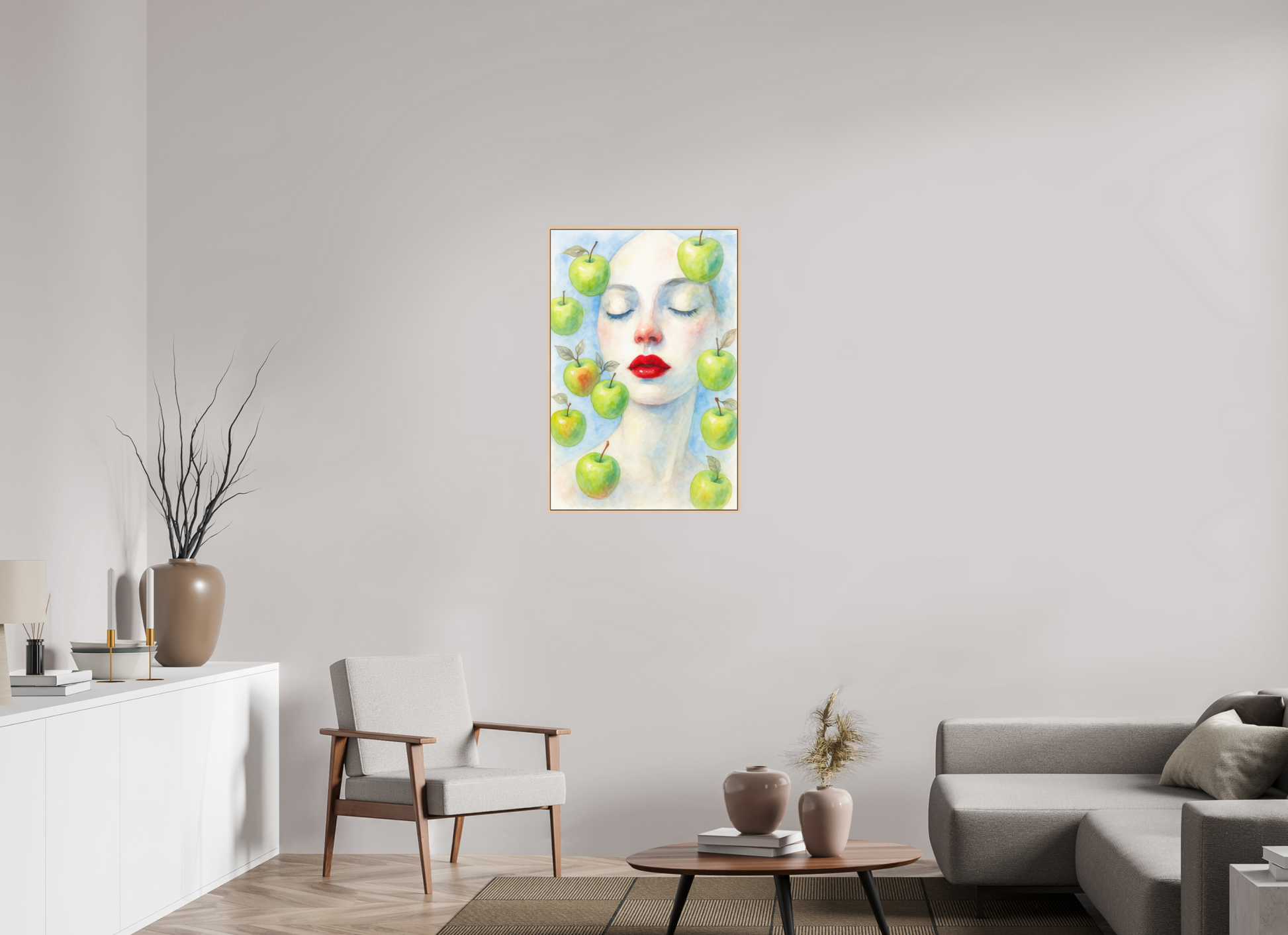 60 x 90 cm, Forex, gerahmt Ahornholz Natur Apple Reverie