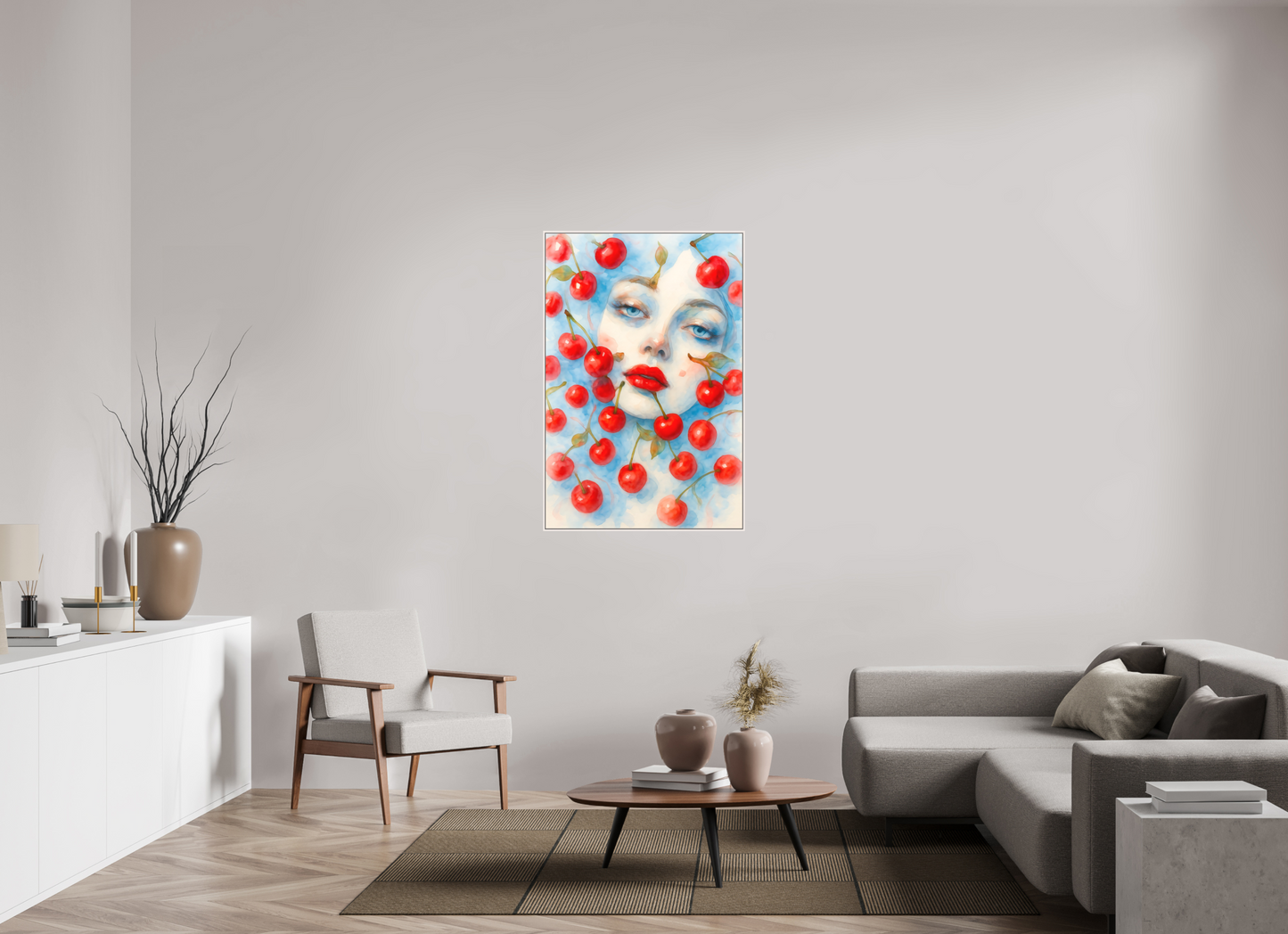 80 x 120 cm, Forex, gerahmt Ahornholz weiß Cherry Dream
