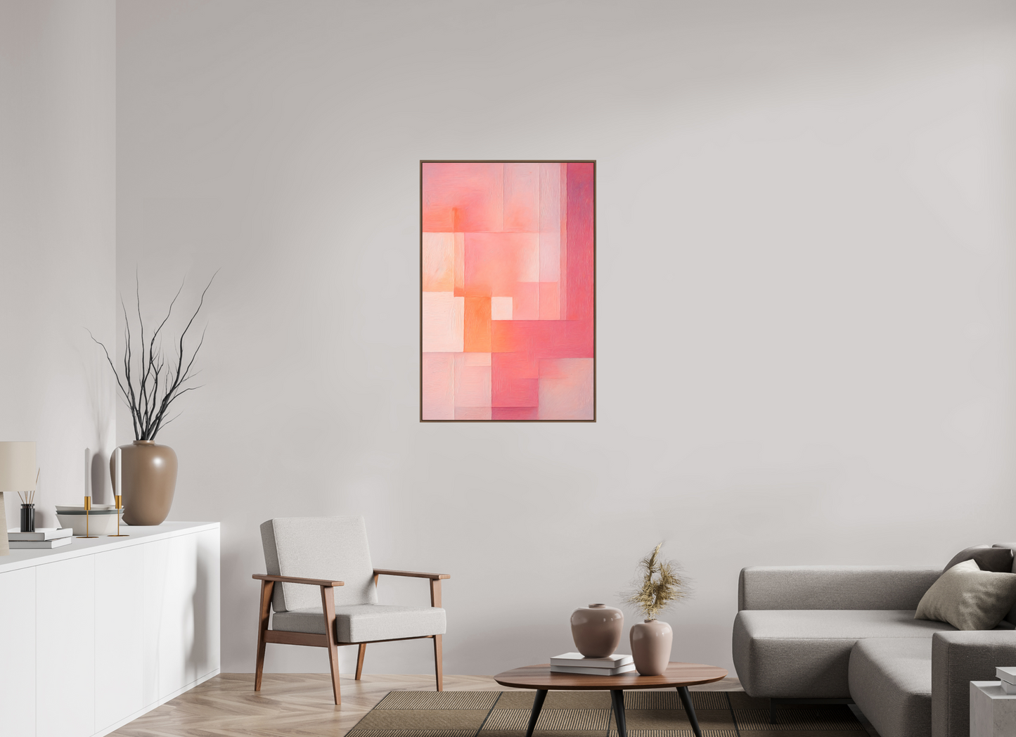 70 x 105 cm, Forex, gerahmt Nussbaumholz Peach Haze